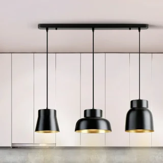 Lámpara Colgante 3 Luces Negro Oro Vulcano Schuller