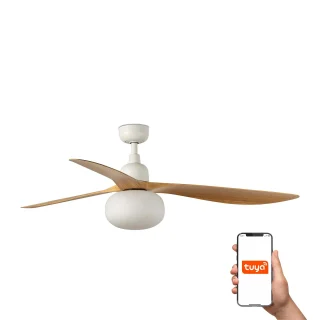 Ventilador de Techo OUTWOOD L Blanco/Roble IP44 | FARO | 34361WT-11L