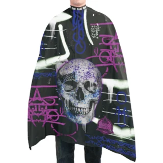 Capa Profesional Blessed Purple Skull - Barbería Premium con Cierre de Corchetes 140x170cm