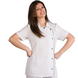 Casaca lisa 100% poliéster blanca vivo color plata