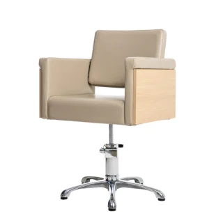 Sillón de tocador Rustik beige madera y polipiel con bomba hidráulica