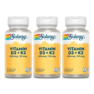 Solaray Vitamina D3 & K2 (Mk7) Pack 3 x 120 Cápsulas
